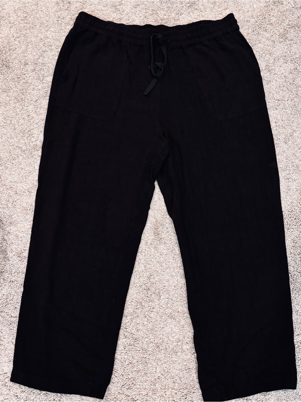 Slim-Sation by Multiples black textured cropped relaxed pants XL linen blend